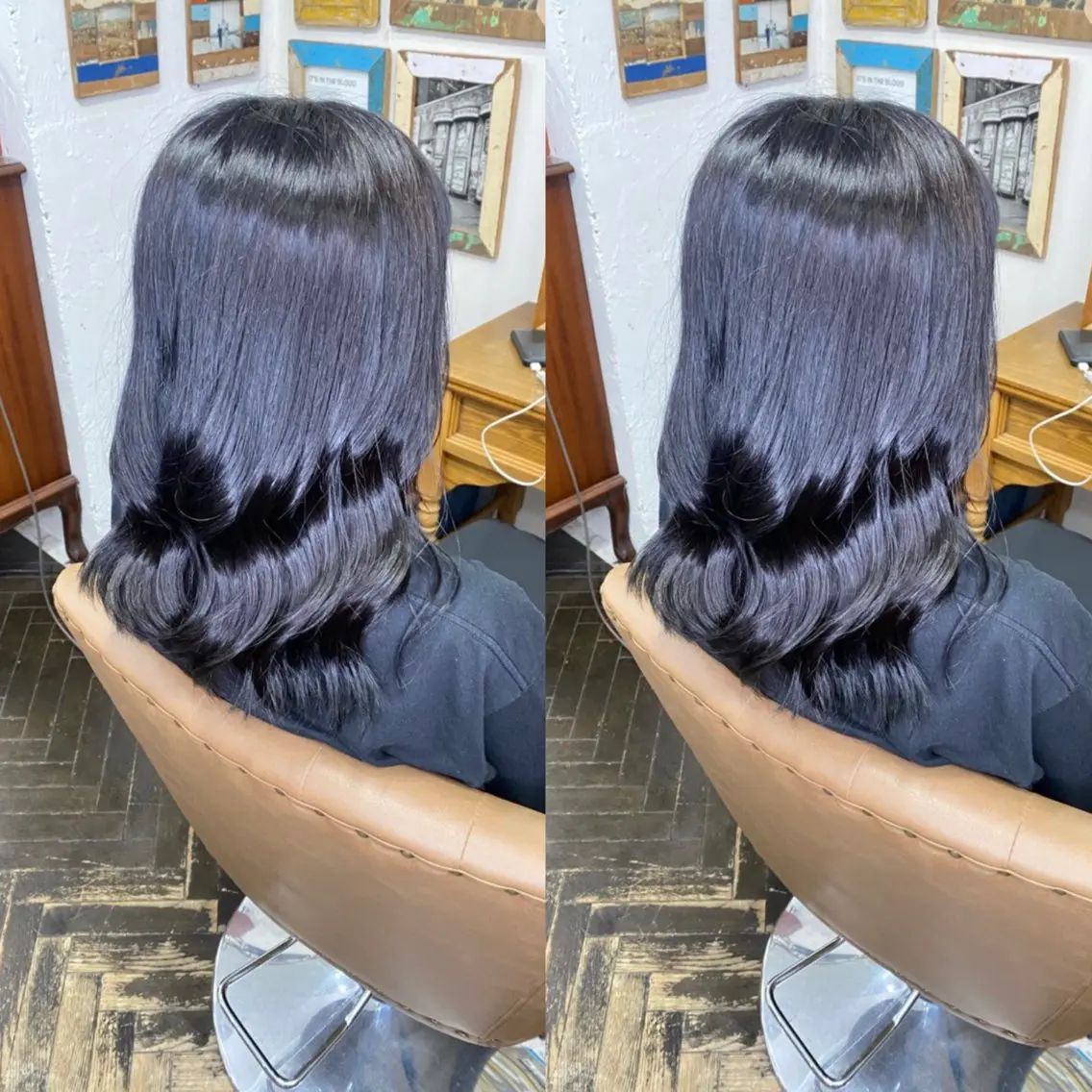 セミロング カラー ヘアアレンジ 黒髪 💎ハイトーン/艶 カラー モエカ💎のヘアスタイル