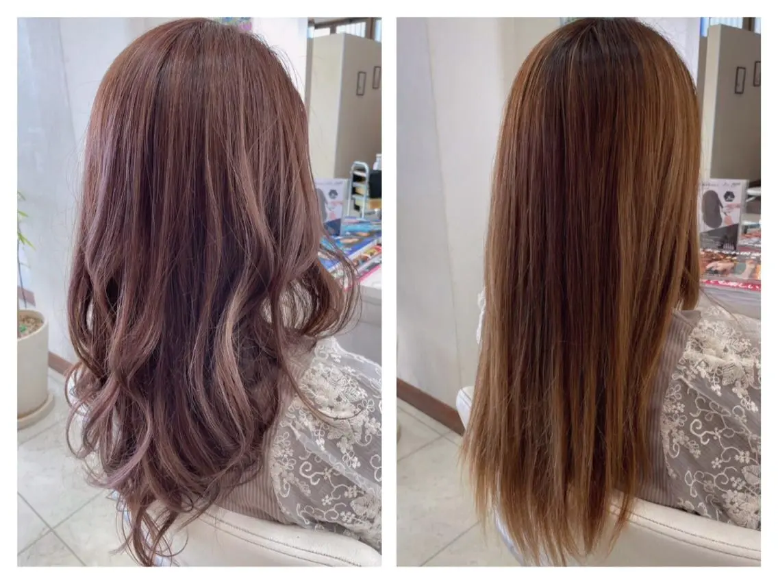 セミロング カラー グレージュ ピンクカラー レイヤーカット カット ヘアカラー トリートメント いけだ ゆうのヘアスタイル
