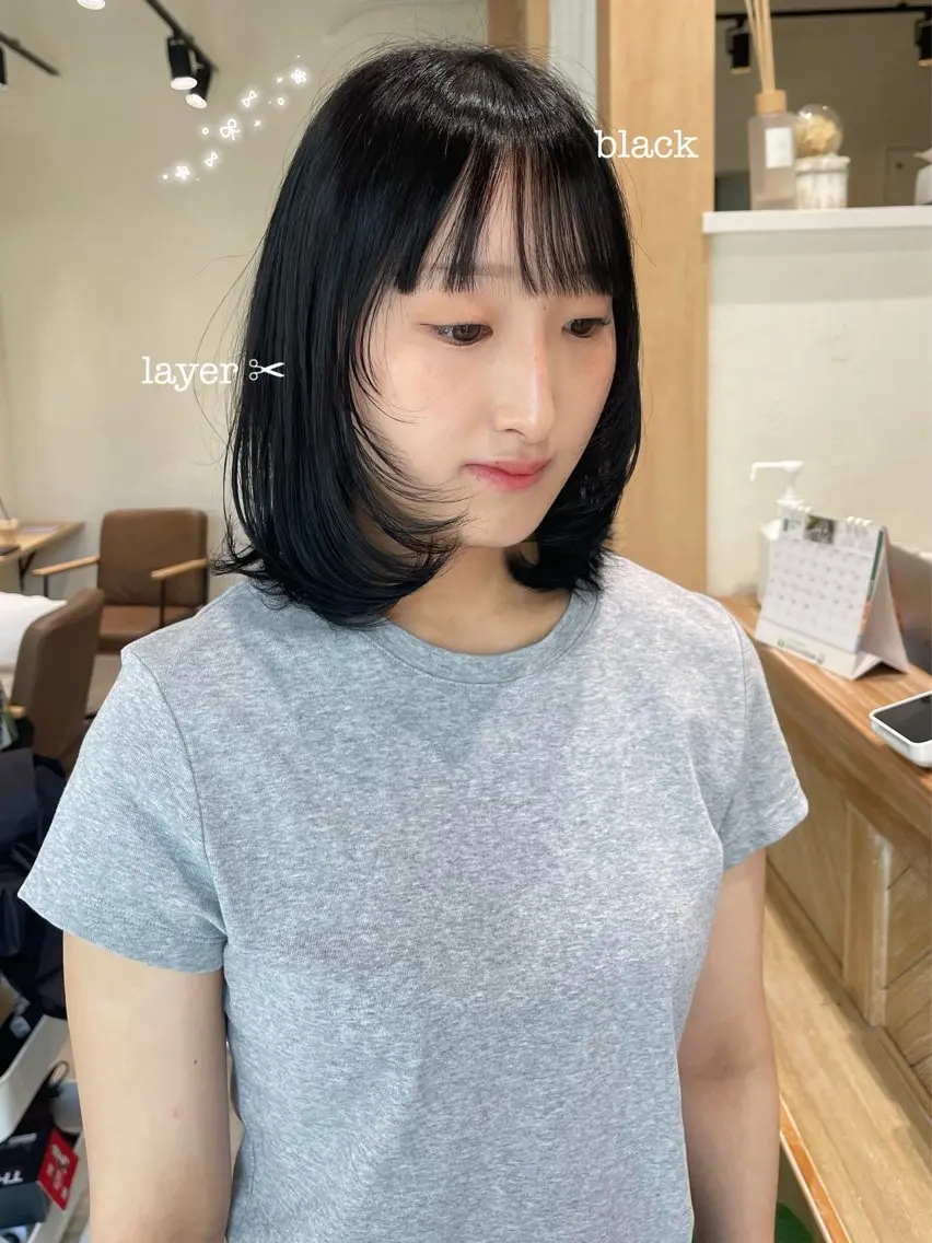 ミディアム カラー カット ヘアカラー ミレイ/layer/ ブリーチなしWカラーのヘアスタイル