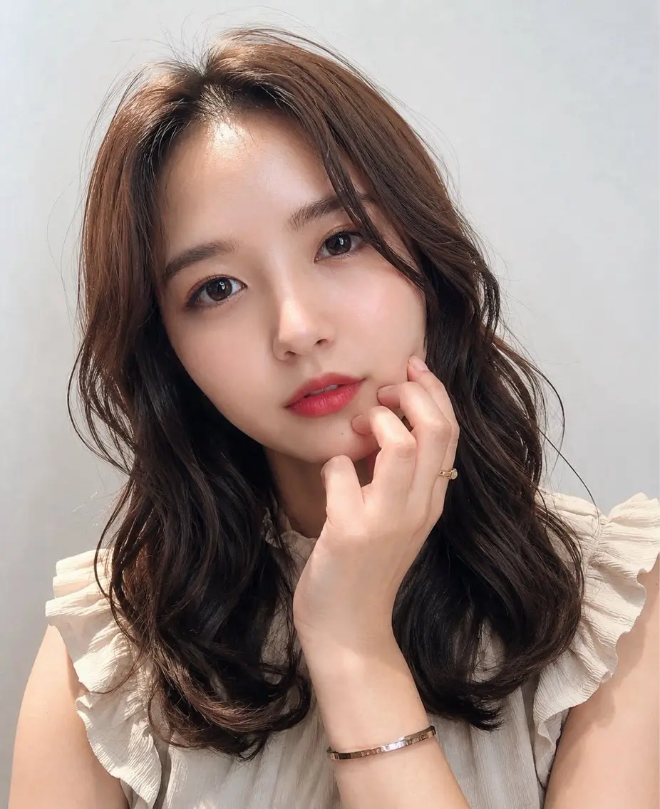 セミロング カラー ヘアカラー 韓国×艶ハイトーンが かわいい✨️リオ🍒のヘアスタイル