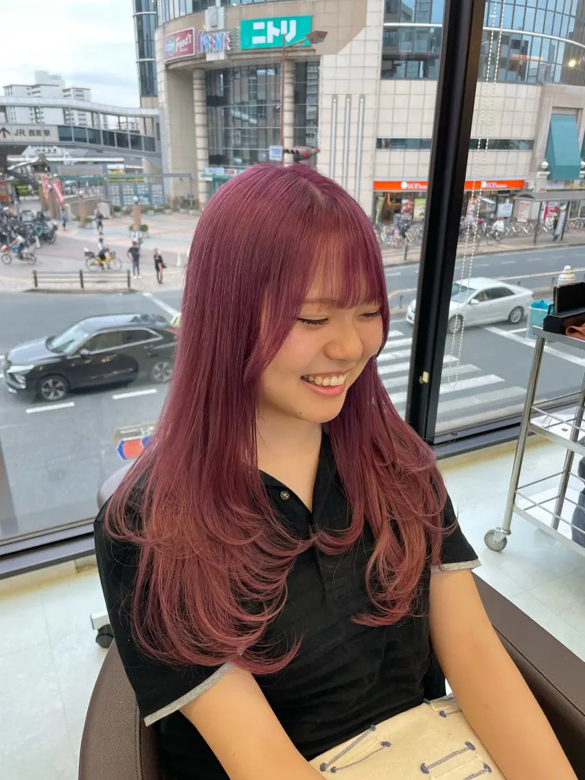 ロング カラー ブリーチ ラベンダーカラー ラベンダーピンク ピンクカラー レイヤーカット ✨似合わせ特化美容師 WILL上村 拳吾のヘアスタイル