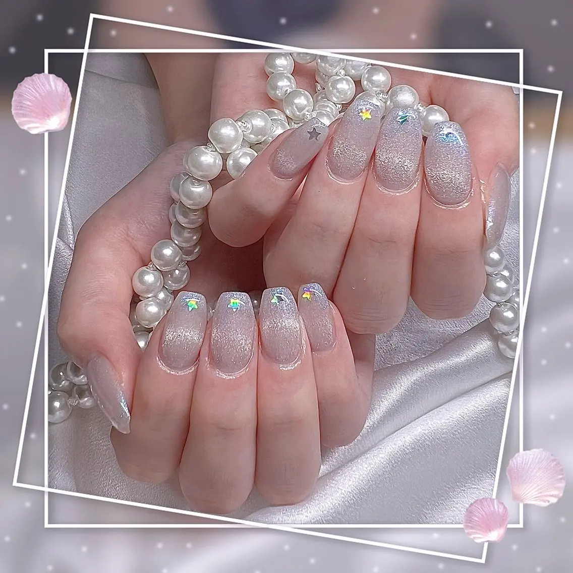 ネイル フレンチネイル グラデーション キラキラネイル 韓国ネイル マグネットネイル Chill Nailsalonのネイルデザイン