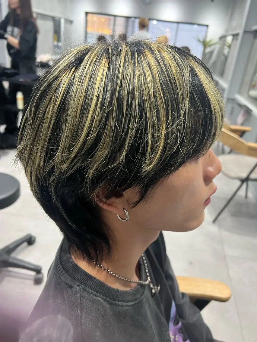 ショート カラー メンズ メンズハイライト マッシュウルフ マッシュ メンズウルフカット ハイライトカラー 髙橋 秀果のヘアスタイル
