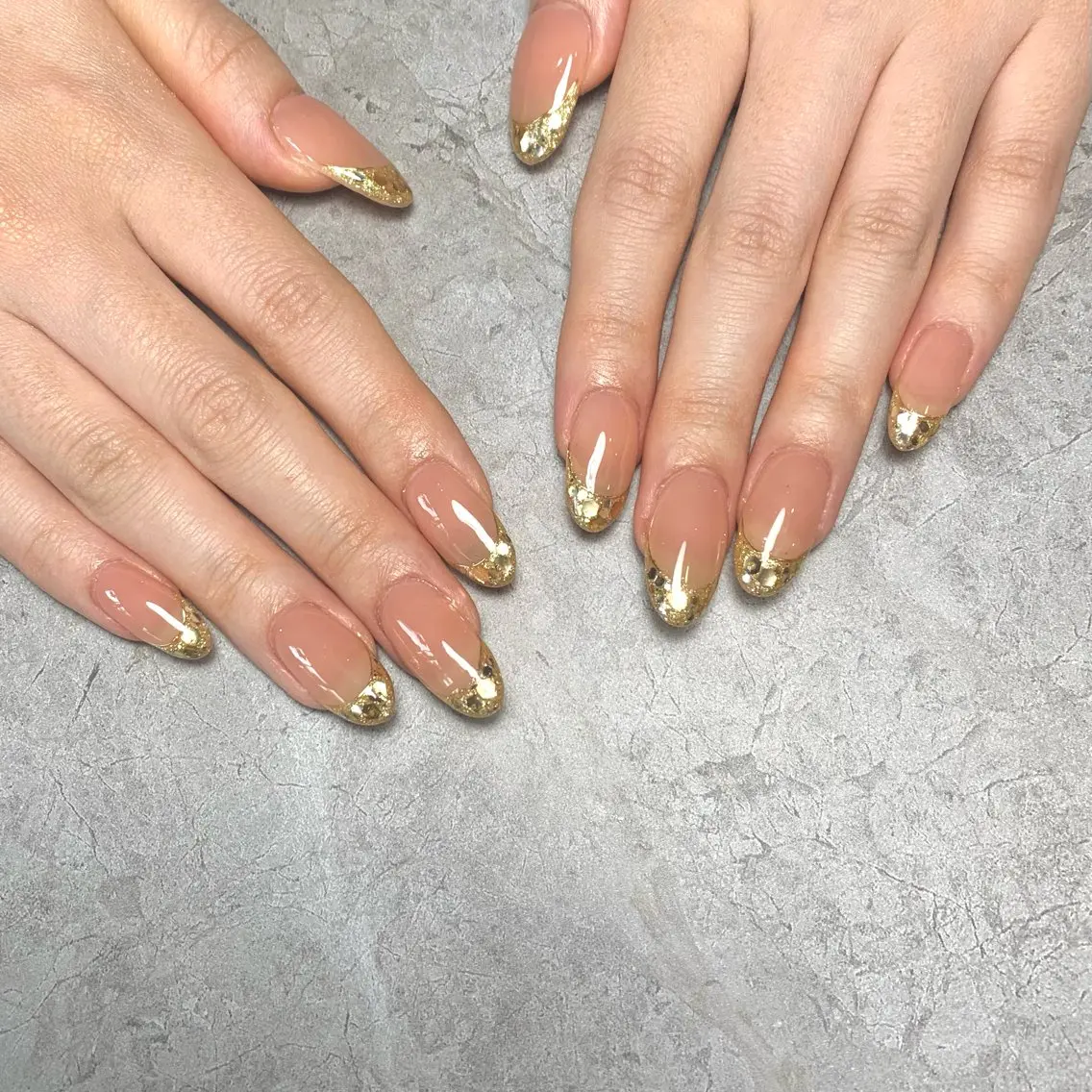 ネイル フレンチネイル ガラスフレンチ キラキラネイル ハンドネイル lillion karenのネイルデザイン