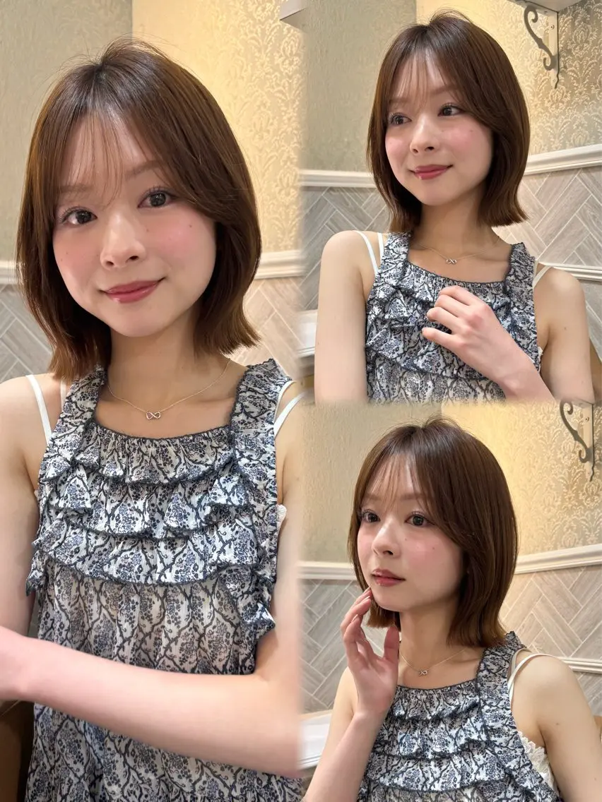 ミディアム カット ヘアカラー トリートメント ボブ/透明感カラー /艶髪/しなる🌷のヘアスタイル