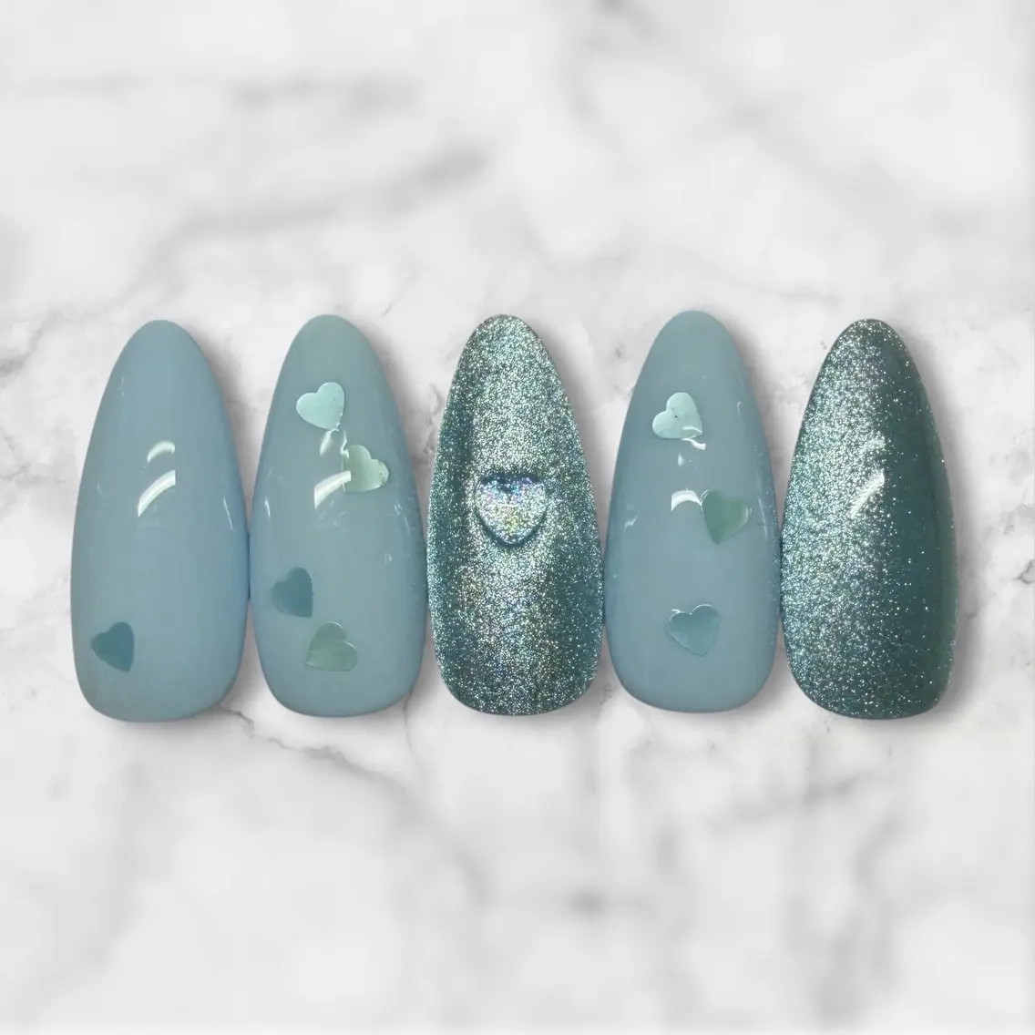 ネイル ブルー ハート 春ネイル バレンタイン ハンドネイル R*NAIL .comのネイルデザイン