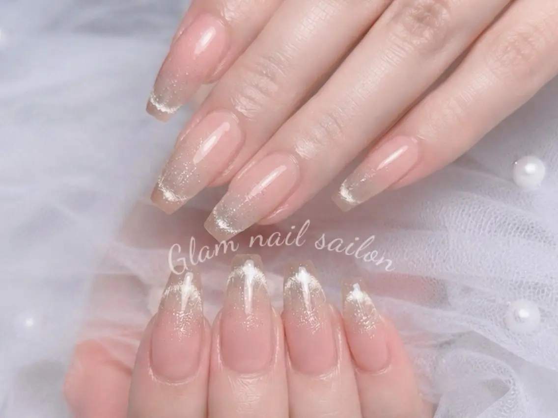 ネイル ハンドネイル エツメ💅 長さ出し🎀デザインのネイルデザイン