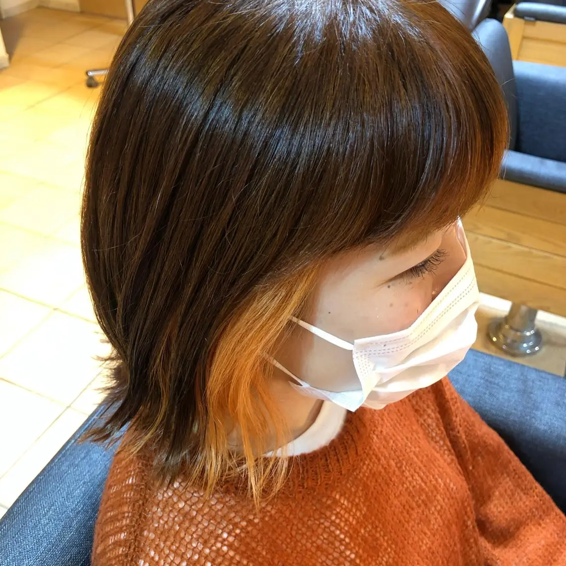 ミディアム カラー ブリーチ デザインカラー オレンジ AMANE🌼 ハヤシサオリのヘアスタイル