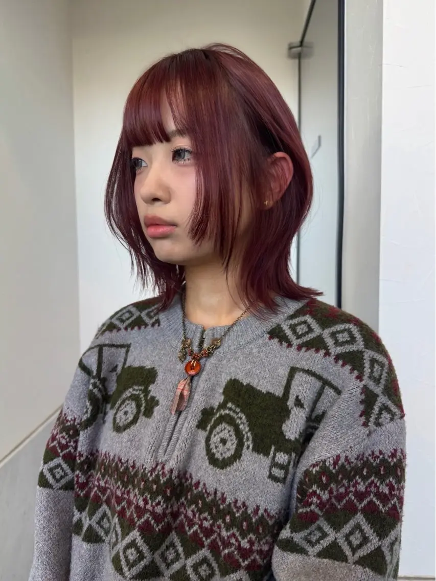 ミディアム カラー ボブレイヤー レッドカラー ボブ レイヤーカット 🫧ヒシダアキ taboo.i🫧のヘアスタイル