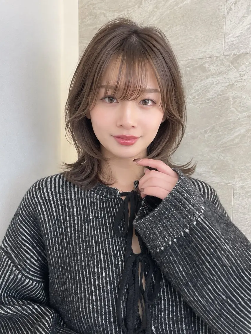 ミディアム カット ヘアカラー トリートメント ミディアム/ショート 縮毛/レイヤー/小原のヘアスタイル