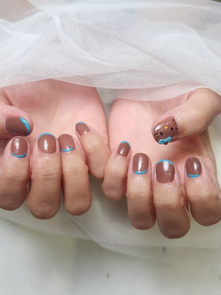 ネイル ブルー ブラウン ジェルネイル Nailroom3 古屋のネイルデザイン