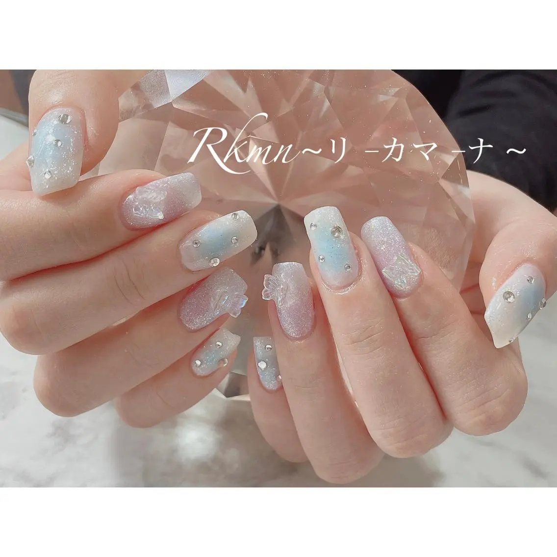 ネイル アートネイル ブルー チークネイル 春ネイル ハンドネイル フットネイル ハンドケア Rkmn ~リ-カマ-ナ~のネイルデザイン