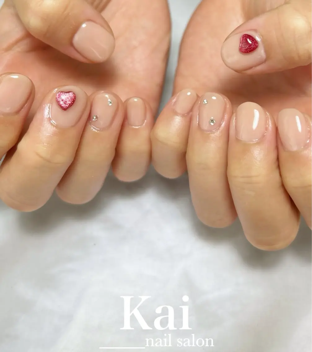 ネイル ハート ワンカラーネイル シンプルネイル バレンタイン ハンドネイル Kai nail Mayukoのネイルデザイン