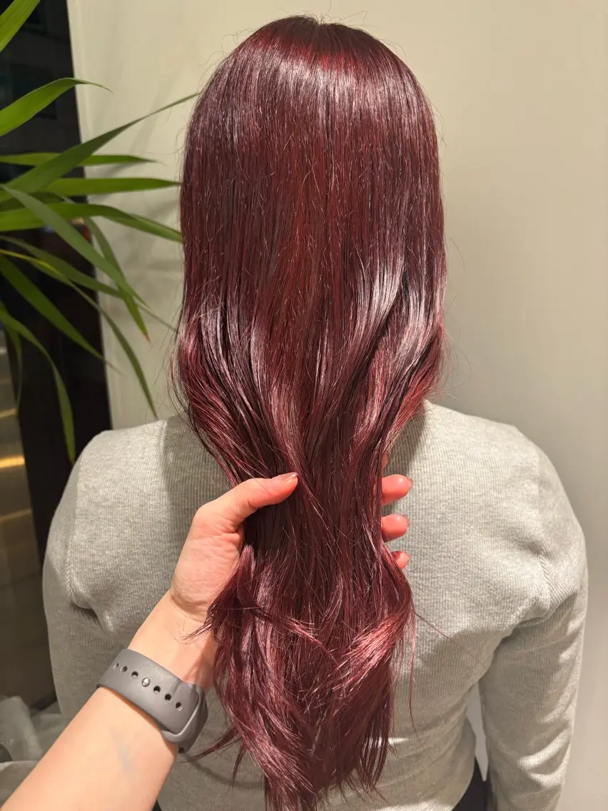カラー ブリーチ レッドカラー 長谷川 結奈のヘアスタイル