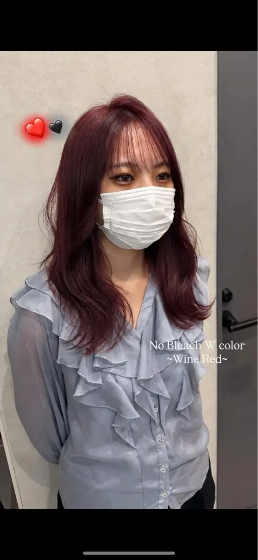 ミディアム カラー ブリーチ ダブルカラー ブリーチなしカラー レッドカラー ヘアカラー 渡里 優菜のヘアスタイル