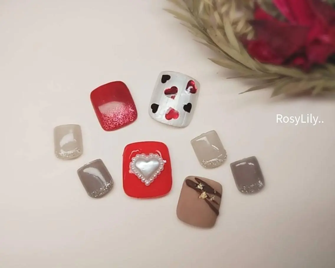 ネイル アートネイル ハート バレンタイン プライベートサロン Rosy Lilyのネイルデザイン