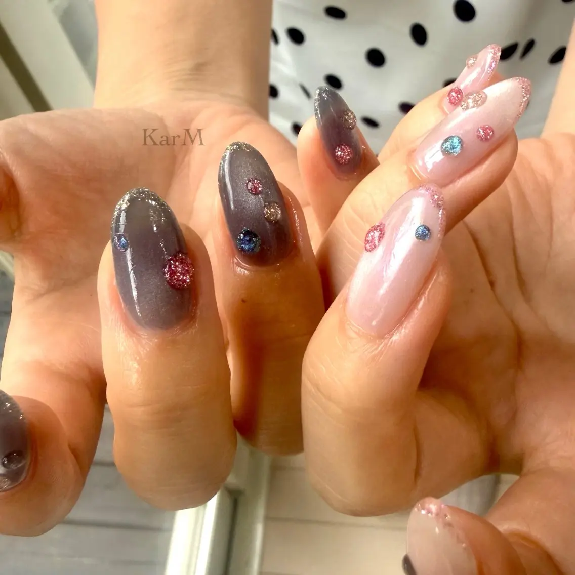 ネイル オーロラネイル チークネイル ドット フラッシュネイル フレンチネイル ハンドネイル ogino karinのネイルデザイン