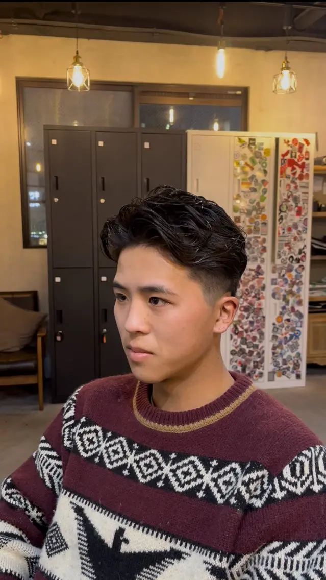 ショート パーマ メンズ フェードカット 海外風メンズ🇺🇸 💈N.Yuto💈のヘアスタイル