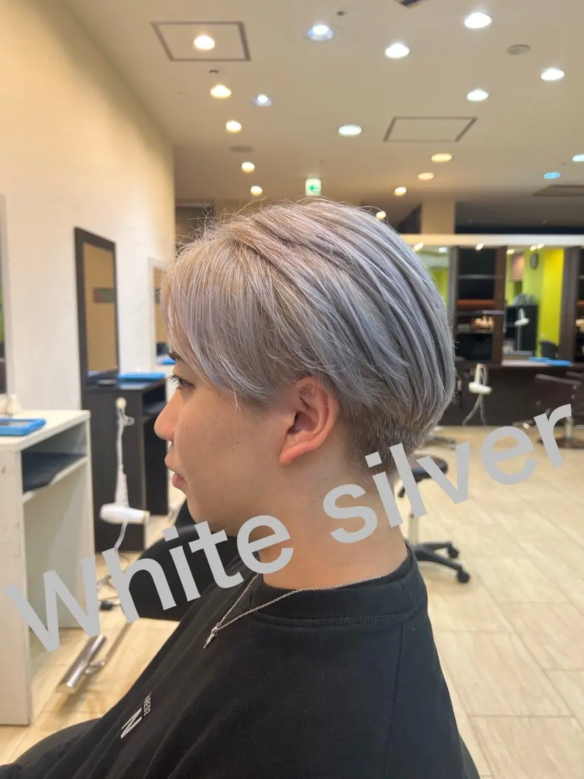 ショート カラー メンズ シルバー ホワイトシルバー ハイトーン/パーマ 特化平田のヘアスタイル