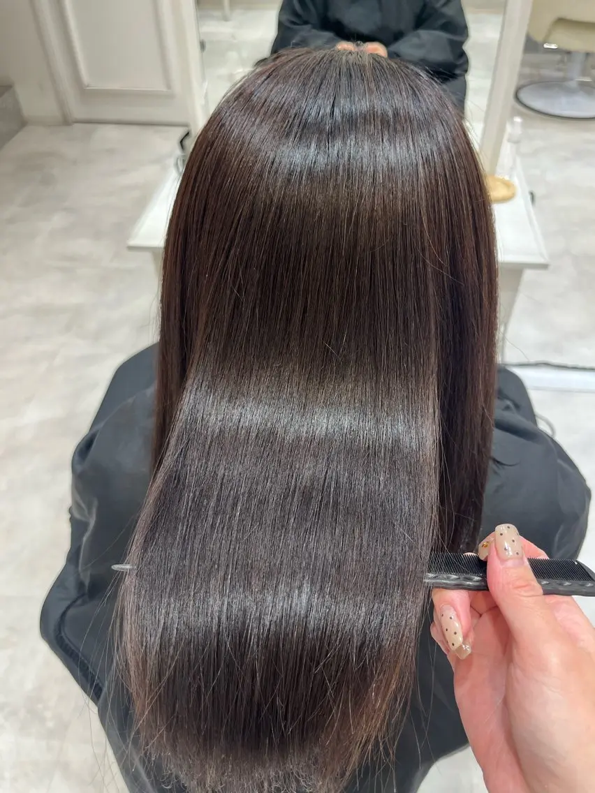 セミロング カット ヘアカラー 縮毛矯正 Barrel天王寺 satokoのヘアスタイル