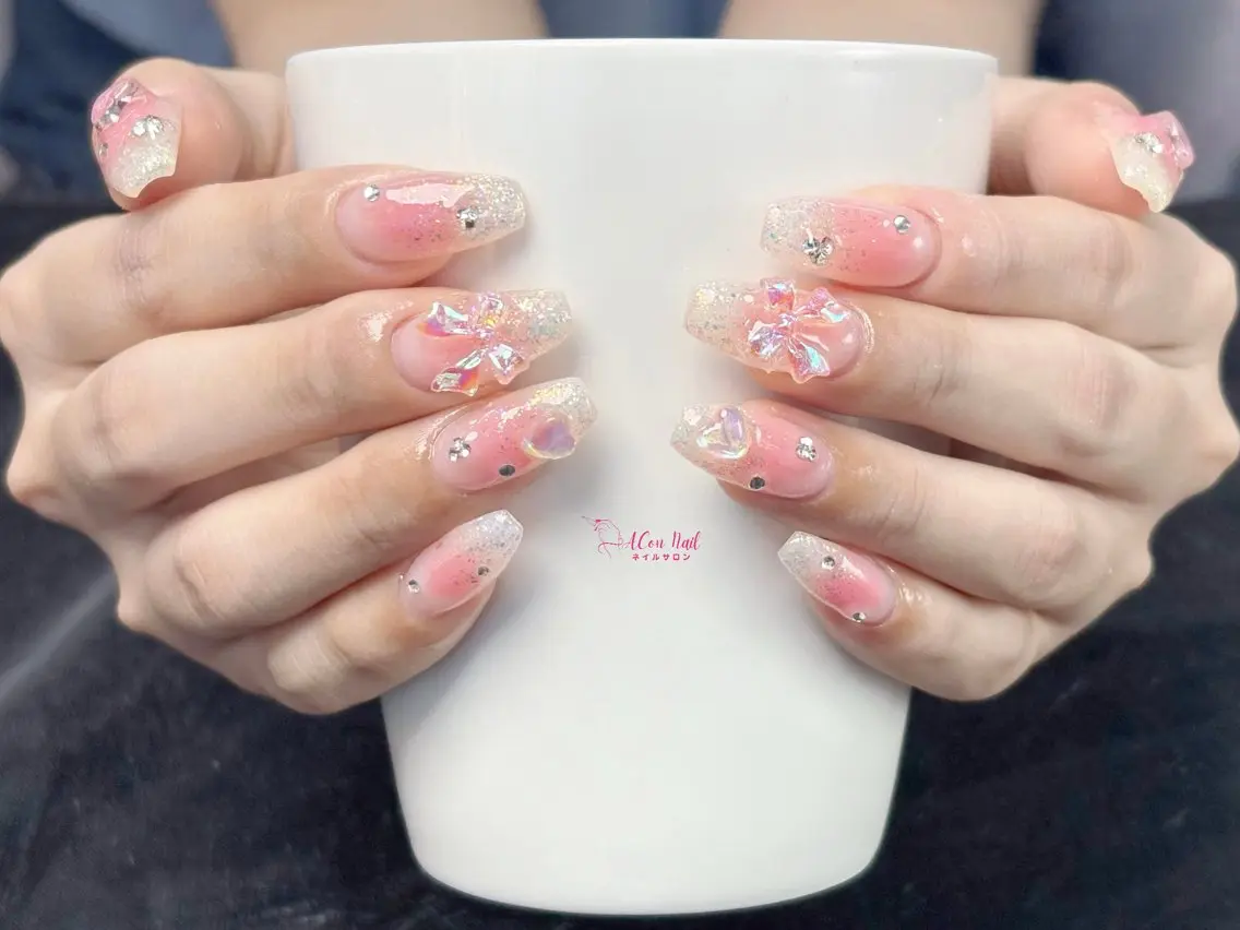 ネイル 桜ネイル 長さ出し フラワーネイル フレンチネイル ジェルネイル ハンドネイル ACon NailSalonのネイルデザイン