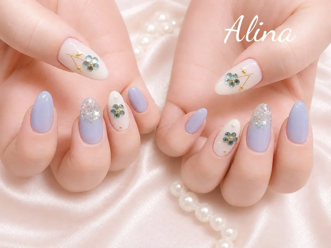 ネイル アートネイル ストーンネイル 池袋Alina エリナのネイルデザイン