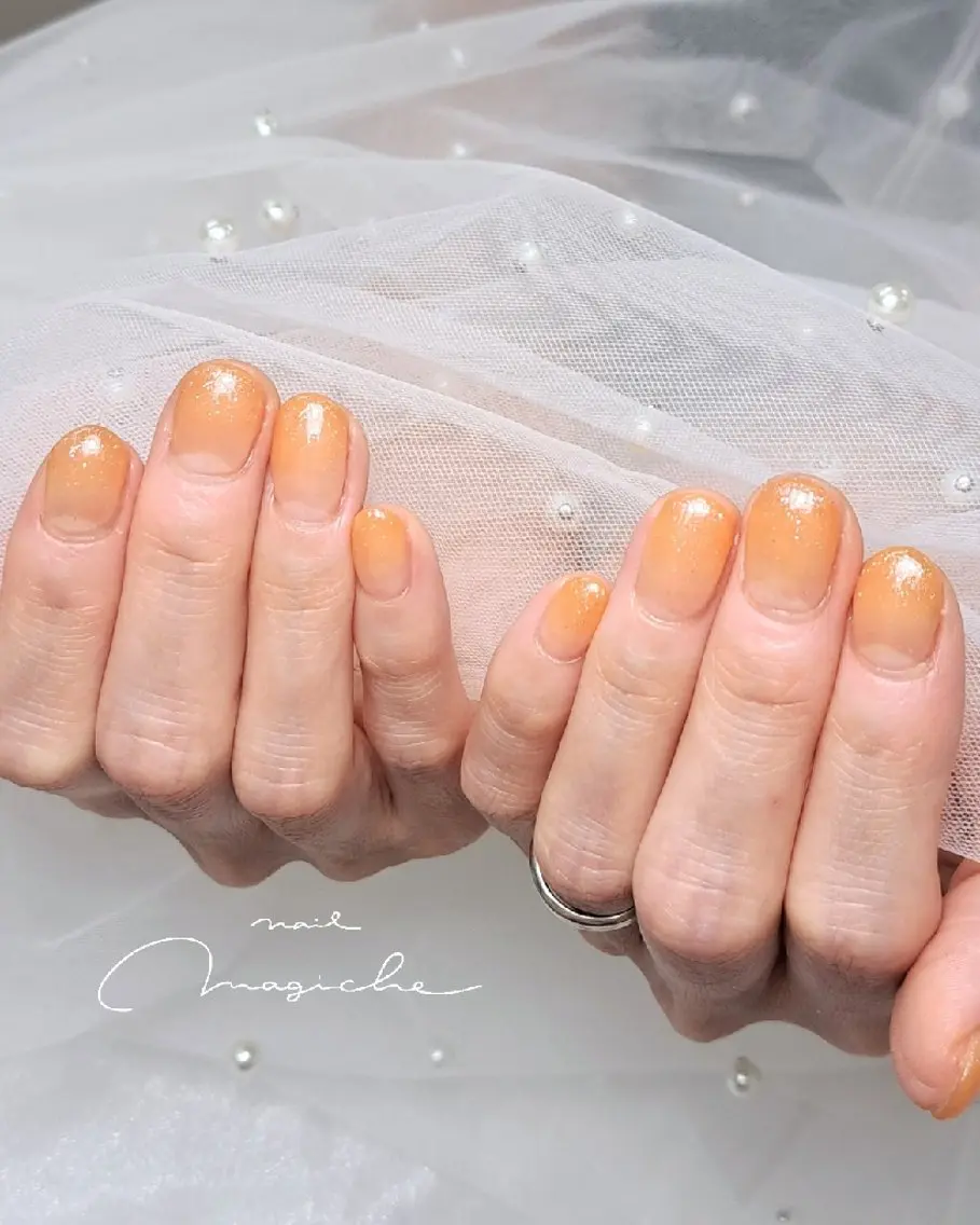 ネイル グラデーション ラメ(グリッター) オレンジ ハンドネイル nail magicheのネイルデザイン