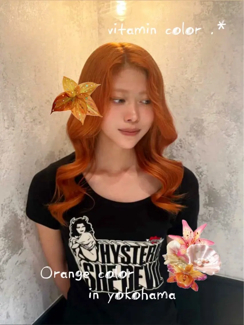 カラー オレンジ ヘアカラー 🎼デザインカラー ヘアメ たま🎀のヘアスタイル