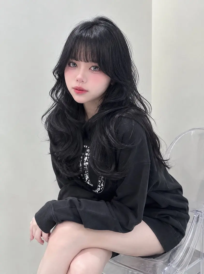 ロング カラー ヘアアレンジ カット ヘアカラー トリートメント ヘッドスパ ヘアセット 韓国レイヤーカット /韓国トレンドカラーのヘアスタイル