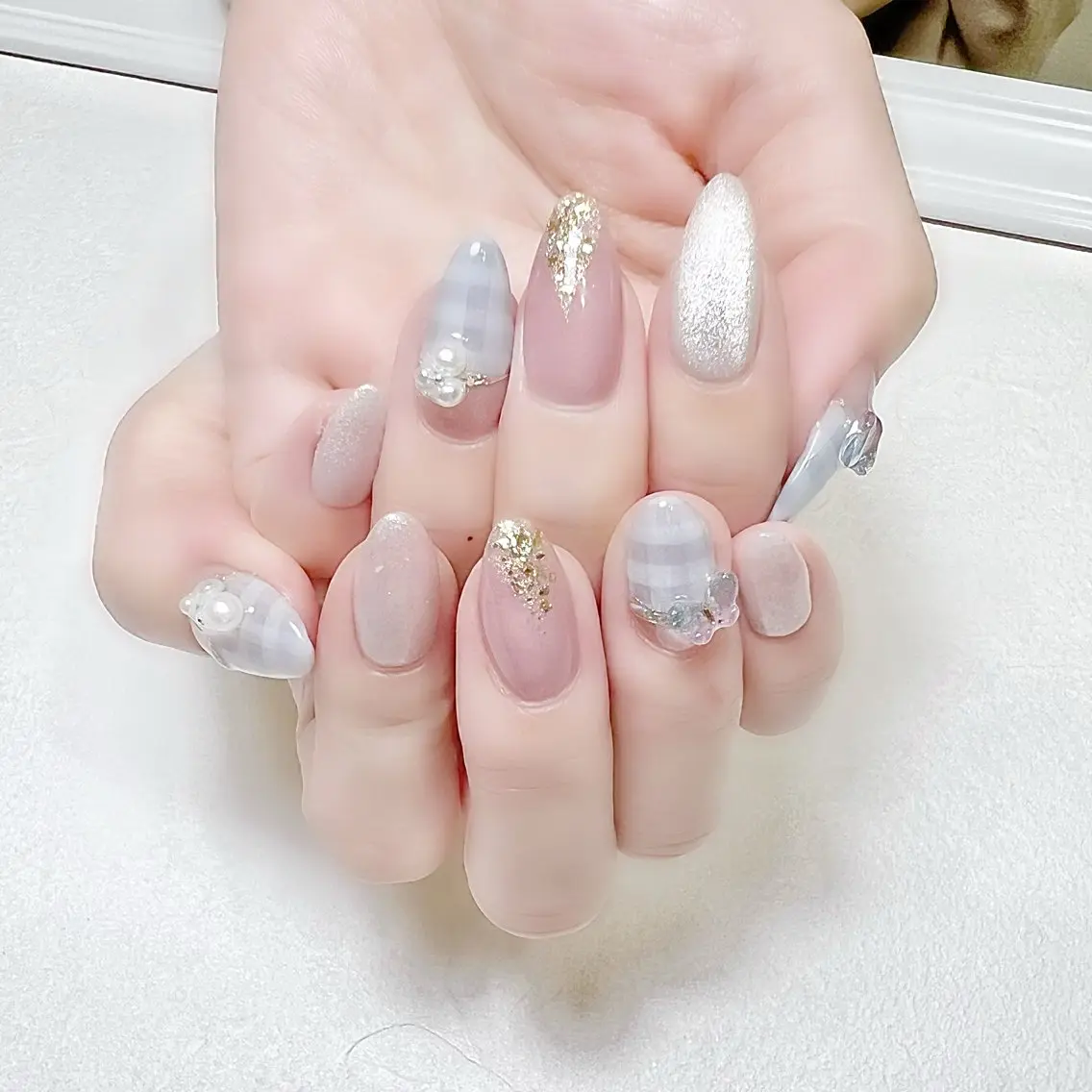 ネイル ブルー キラキラネイル マグネットネイル ミラーネイル 春ネイル rouse nail RISATOのネイルデザイン