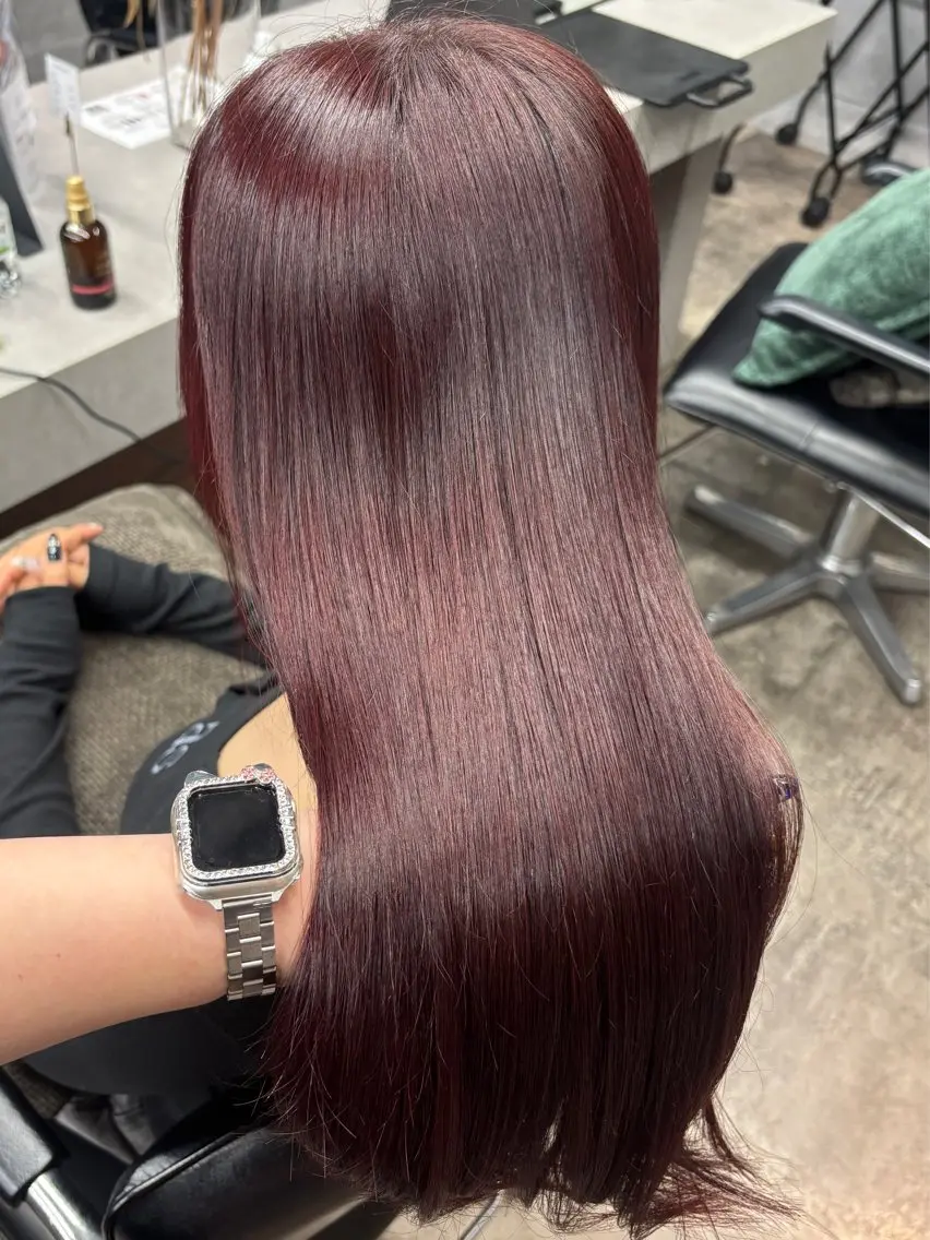 ロング カラー ブリーチ ダブルカラー ブリーチなしカラー ピンクカラー レッドカラー 髪質改善/レイヤーカ ット/ASAKA🤍のヘアスタイル