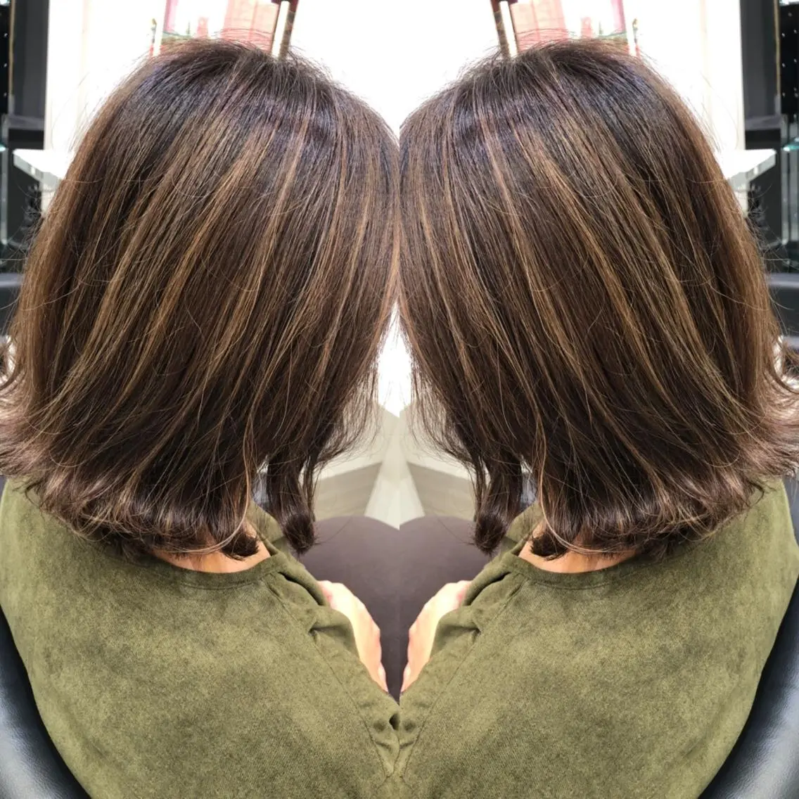 ミディアム ハイライト 岸 保奈美のヘアスタイル