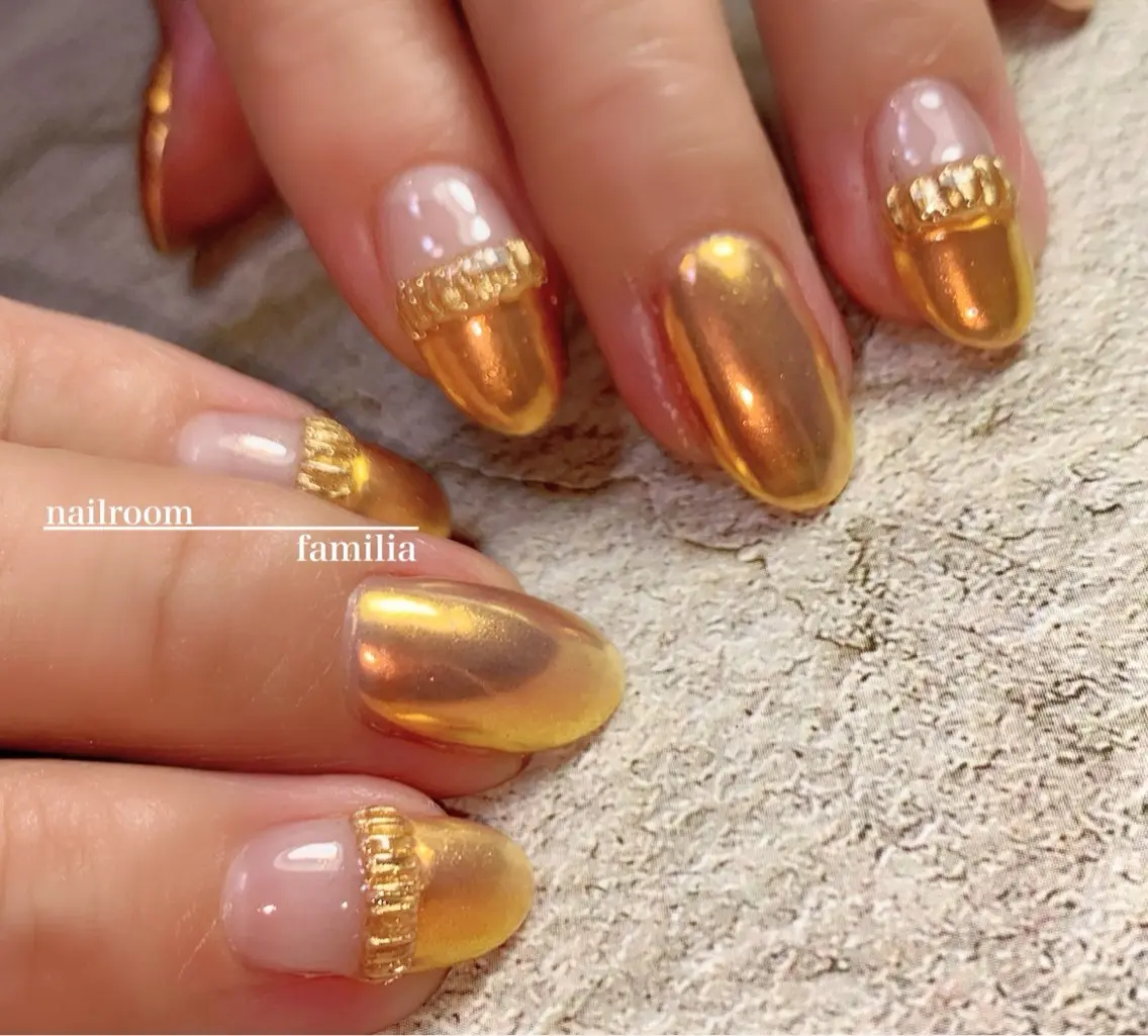 ネイル オーロラネイル オレンジ ハンドネイル -nailroom- familiaのネイルデザイン
