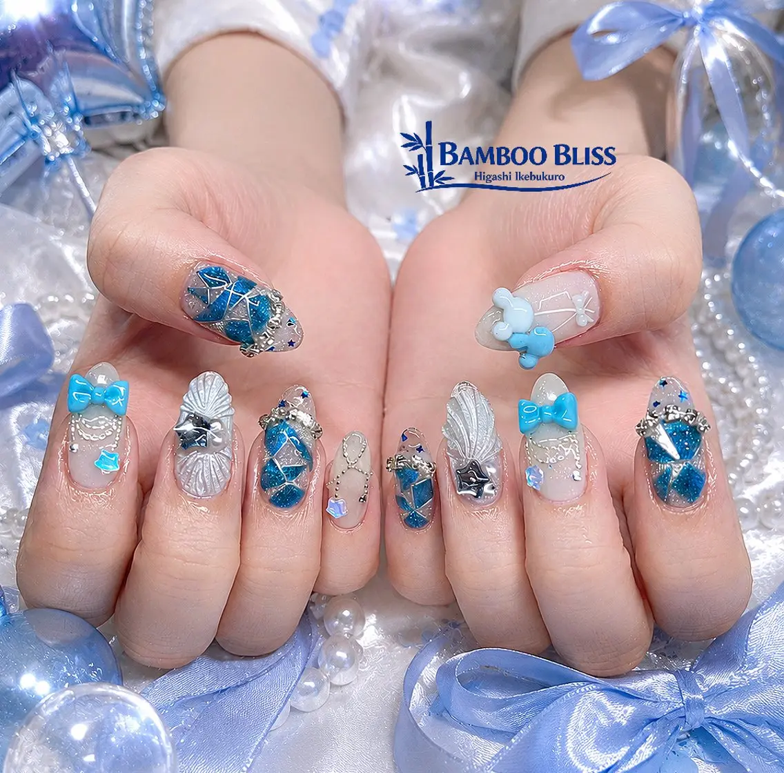 ネイル フレンチネイル グラデーション キラキラネイル 韓国ネイル ラメ(グリッター) ハンドネイル BAMBOO BLISS東池袋のネイルデザイン