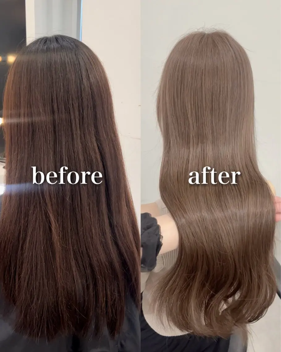 ロング カラー パーマ アッシュ アッシュグレー アッシュグレージュ ベージュカラー ブリーチ カット ヘアカラー トリートメント akira｜ 透明感ベージュ｜梅田のヘアスタイル