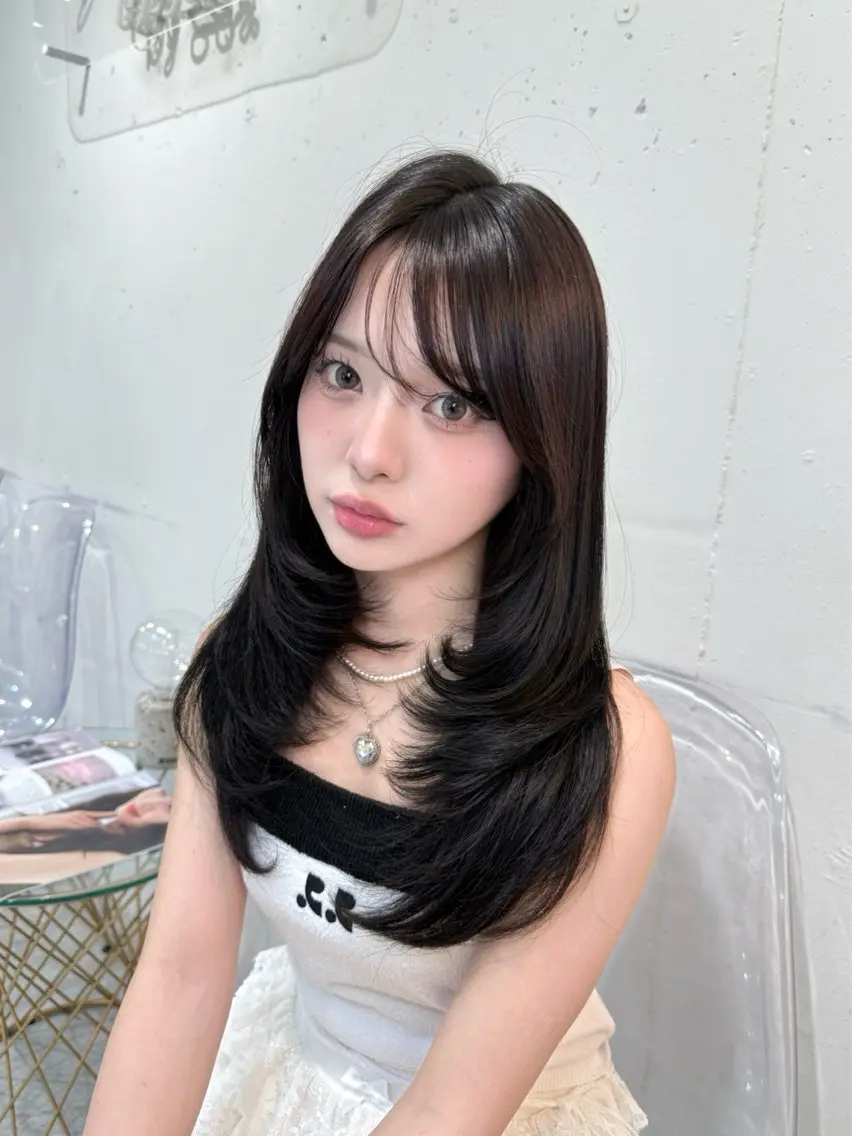 セミロング レイヤーカット カット ヘアカラー トリートメント ハッシュカット/ 水光艶カラー/RINのヘアスタイル