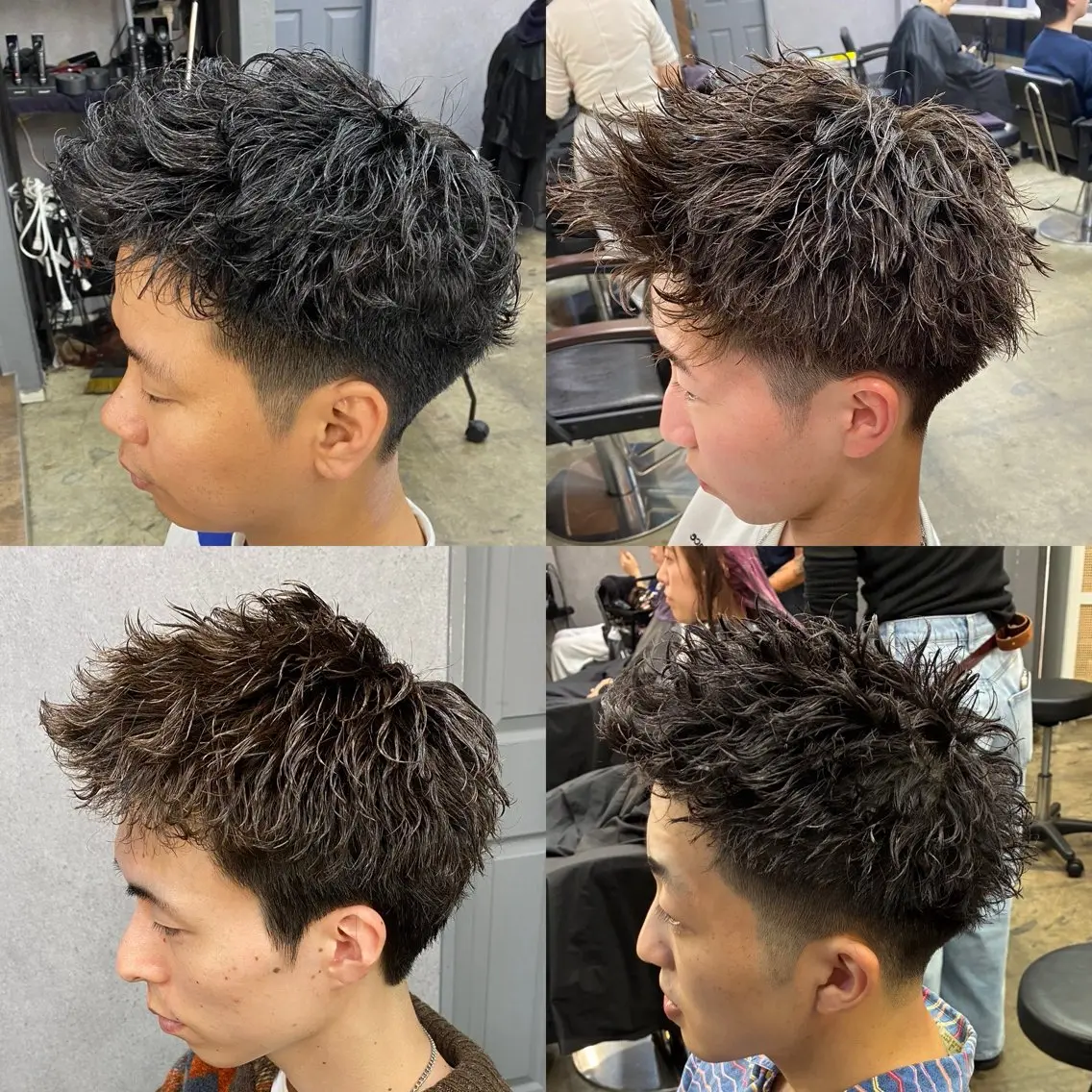 パーマ メンズ フェードカット スパイキーショート ツーブロック パーマ/ケアブリーチ /博多/YOSUKEのヘアスタイル
