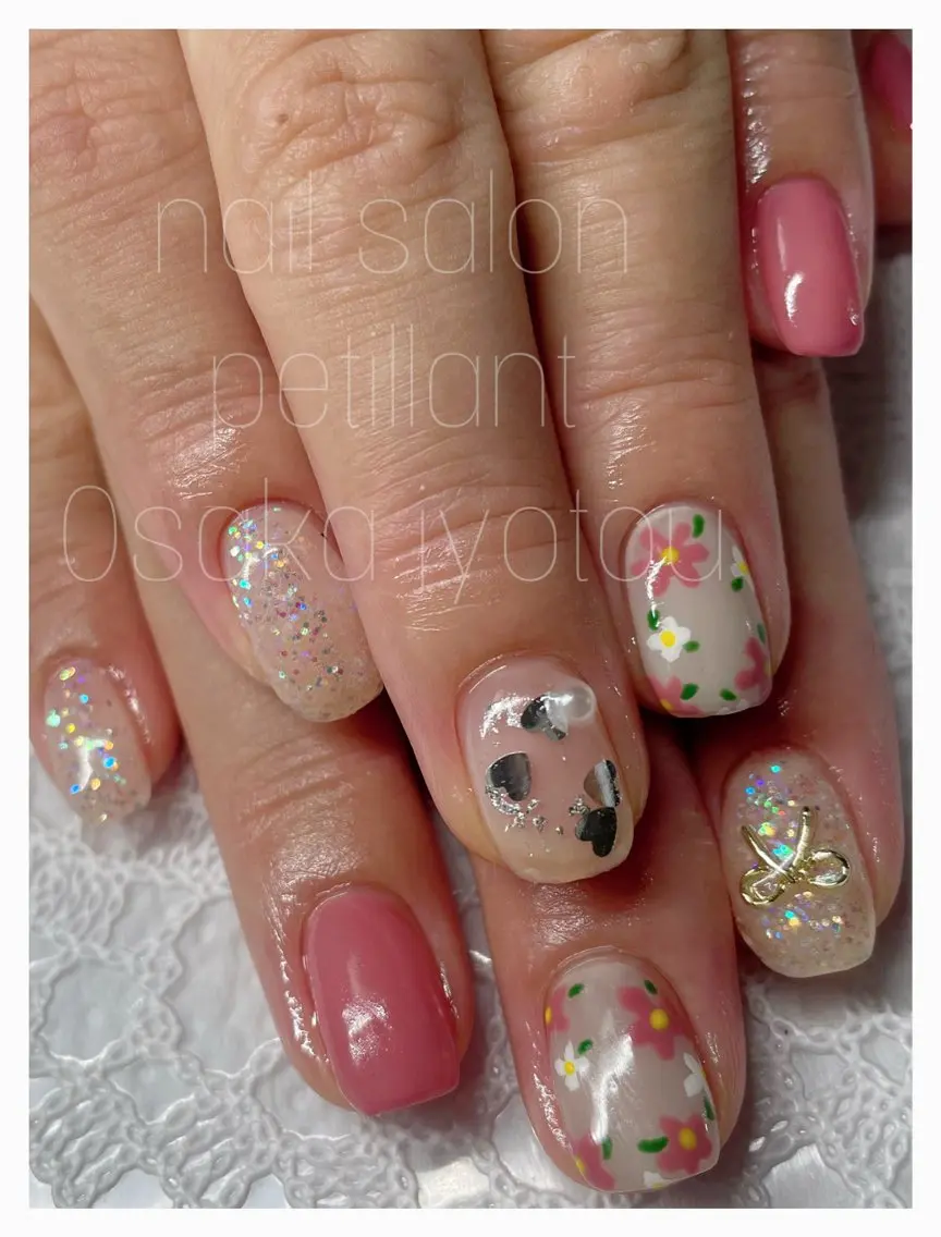 ネイル 持ち込み ピンク nail salon petillantのネイルデザイン