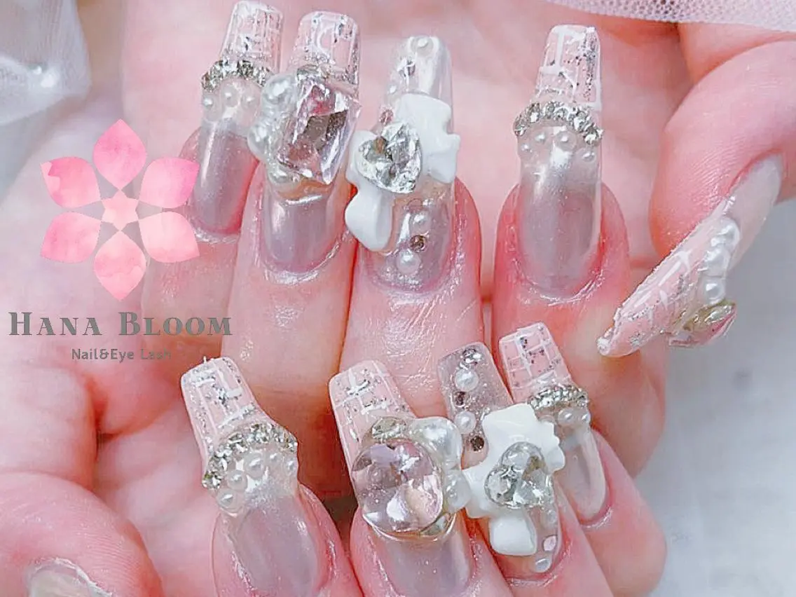 ネイル 長さ出し フレンチネイル ジェルネイル ガラスフレンチ 韓国ネイル Hana Bloom Nail💛Rinaのネイルデザイン