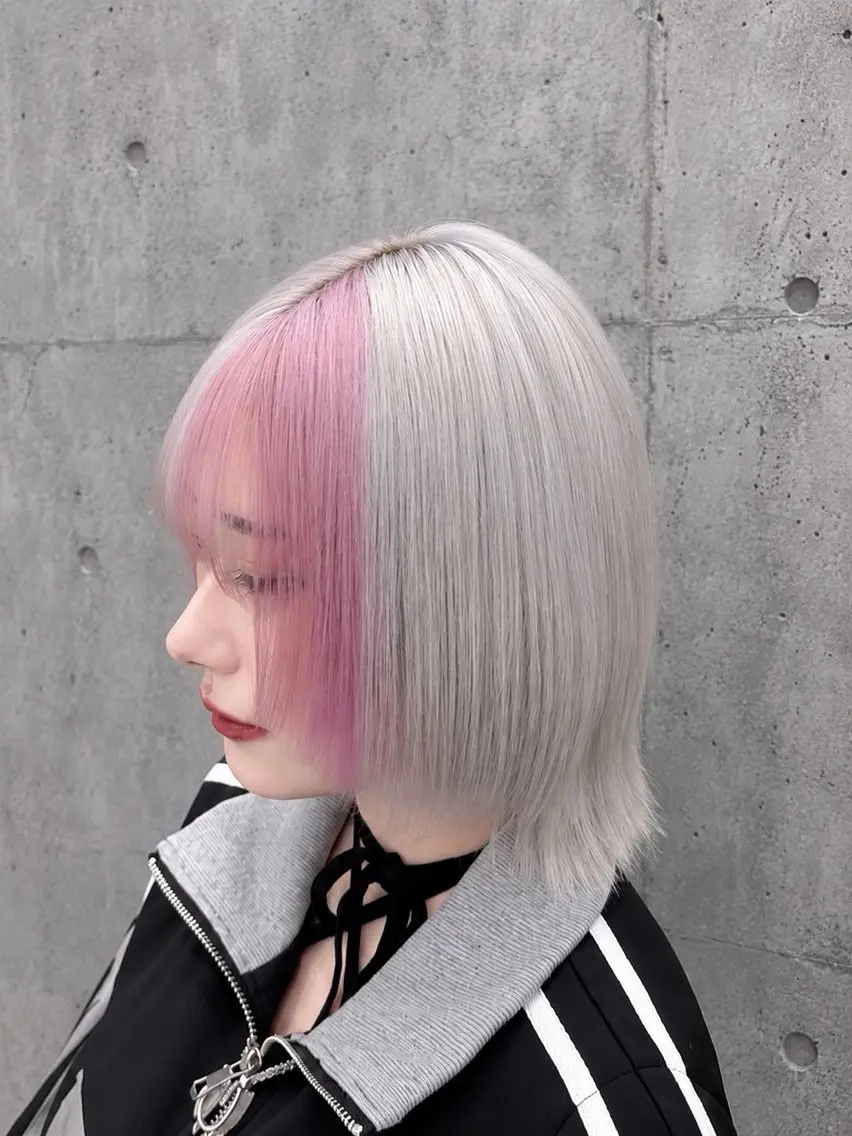 ショート カラー デザインカラー ピンクカラー シルバー ホワイトシルバー ボブ ヘアカラー 👑ハイトーン👑髪 質改善👑だいとのヘアスタイル