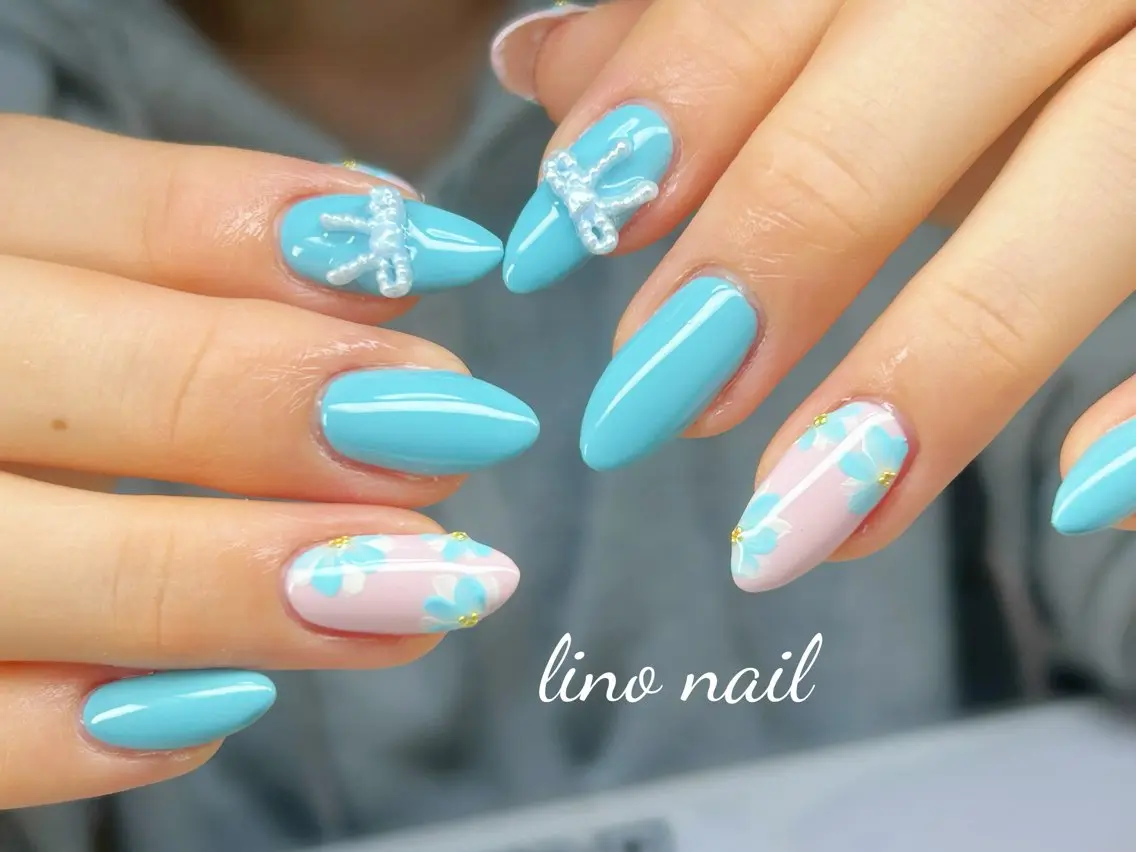 ネイル アートネイル チークネイル 成人式 入学式 長さ出し ハンドネイル Lino Nailのネイルデザイン