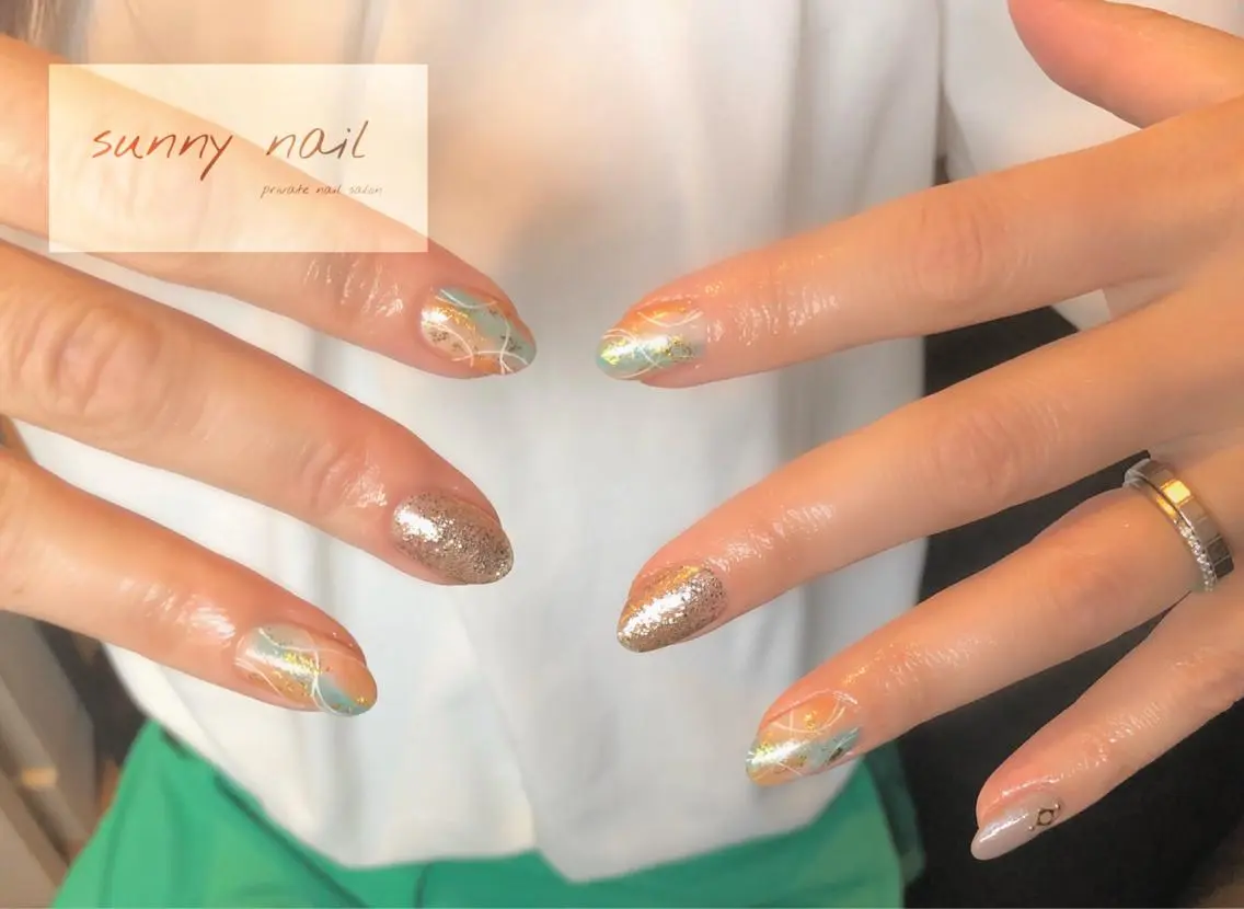 ネイル アートネイル ジェルネイル ニュアンスネイル オレンジ パラジェル sunny nailのネイルデザイン