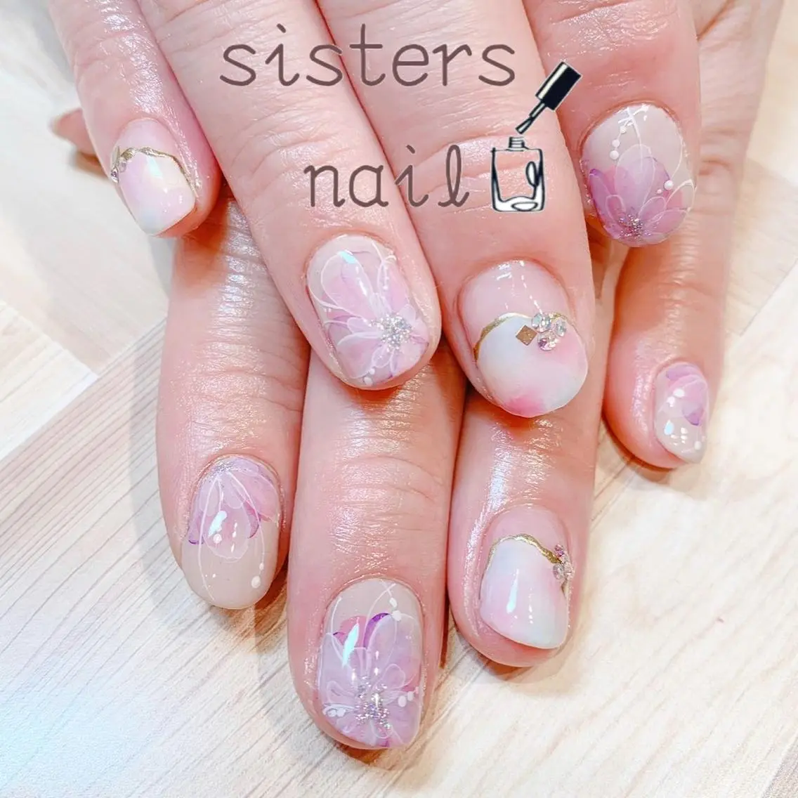 ネイル アートネイル フラワーネイル ニュアンスネイル オフィスネイル 春ネイル ハンドネイル ハンドケア sisters nail.fのネイルデザイン