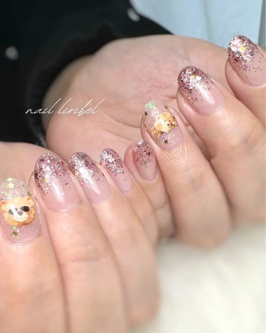 ネイル ガーリー ラメ(グリッター) ピンク Nail Liribelのネイルデザイン