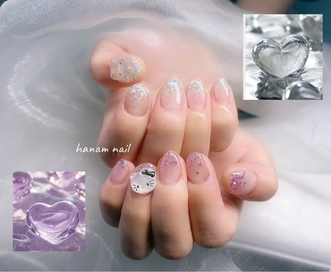 ネイル グラデーション ラメ(グリッター) ラメグラデーション ハンドネイル hanam nail 🌿🩵ハナムネイルのネイルデザイン