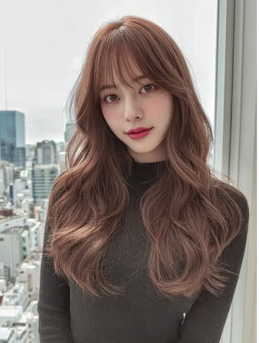 ロング パーマ 縮毛矯正 トリートメント 韓国×艶ハイトーンが かわいい✨️リオ🍒のヘアスタイル