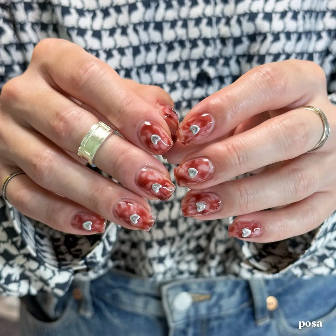 ネイル ハート 赤色 シンプルネイル ハンドネイル posa nail モエミのネイルデザイン