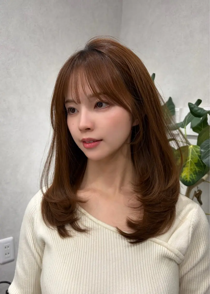 ミディアム カラー カット ヘアカラー 結べるレイヤーカット /カラー/あさかのヘアスタイル