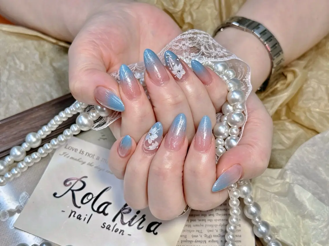 ネイル オーロラネイル チークネイル 長さ出し フットネイル フレンチネイル ハンドネイル Rola kira 麗のネイルデザイン