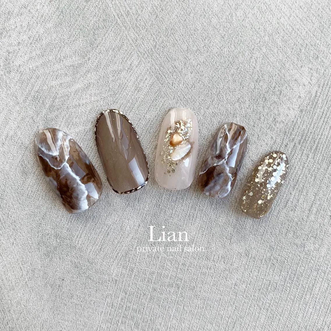 ネイル ブラウン 大理石ネイル(マーブル) ニュアンスネイル nailsalon Lenoaのネイルデザイン